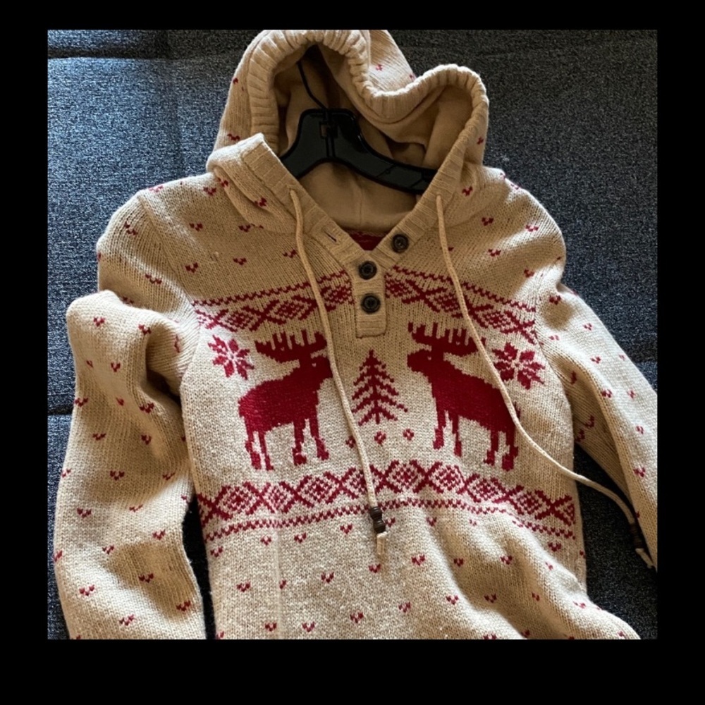 Who.A.U. American vintage Charming Cream and Red Hooded Sweater Dress size S - Picture 3 of 5